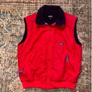 Vintage 80’s Patagonia Men’s nylon Large Vest Red fleece lined full zip